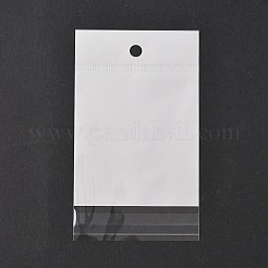レクタングルセロハンのOPP袋  吊り下げ穴付きトップセルフシールバッグ  ホワイト  12x7x0.01cm  穴：7mm&nbsp;OPC-Z001-01F
