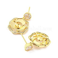 Flower Shape Brass Micro Pave Cubic Zirconia Dangle Stud Earring Findings&nbsp;EJEW-P237-02G