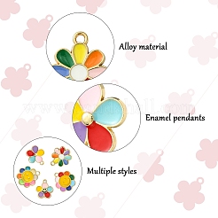30個5スタイルアロイエナメルペンダント  花のチャーム  ミックスカラー  15.5~18.5x14~16x1.5~2mm  穴：1.4~2mm  6個/スタイル&nbsp;ENAM-YW0005-35