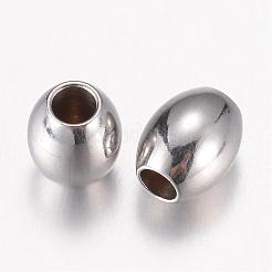 変色しにくい304ステンレススチールビーズ  バレル  ステンレス鋼色  6x5mm  穴：2mm&nbsp;STAS-G071-58P
