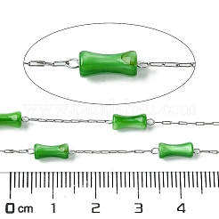 シェルパールビーズ  304ステンレススチールチェーンで染色  ハンダ付け  スプールで  グリーン  8x4mm&nbsp;CHS-Q005-07A-02