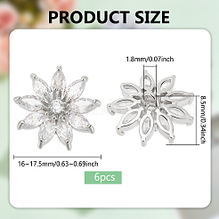 6 穴合金マイクロパヴェクリアキュービックジルコニアシャンクボタン 1 個  花  プラチナ  16~17.5x8.5mm  穴：1.8mm&nbsp;BUTT-FG0001-27