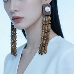 Wood & Imitation Pearl Stud Earrings&nbsp;WGE84F1-01