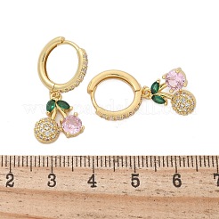 真鍮製マイクロパヴェキュービックジルコニアフープピアス  鉛フリー＆カドミウムフリー  長持ちメッキ  ラックめっき  チェリー  18KGP本金メッキ  28x12mm&nbsp;EJEW-R016-15G