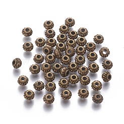 チベット風合金スペーサービーズ  鉛フリーとニッケルフリー  ロンデル  アンティークブロンズ  6x4mm  穴：2mm&nbsp;X-TIBEB-Q39-AB-FF