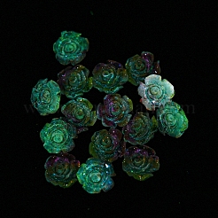 光る透明樹脂デコデンカボション  暗闇で光るグリッターパウダー入りの花  パールピンク  13.5x6mm&nbsp;RESI-D013-06E