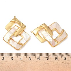 304ステンレススチールパヴェナチュラルホワイトシェルペンダント  ダブルロンバスチャーム  18KGP本金メッキ  PVD真空メッキ  44x32x4mm  穴：1.4mm&nbsp;X-STAS-L026-01G-01