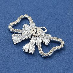 真鍮製ラインストーンペンダント  カドミウムフリー＆鉛フリー  ちょう結びのチャーム  銀  22x35x6mm  穴：3mm&nbsp;KK-I715-22G-01