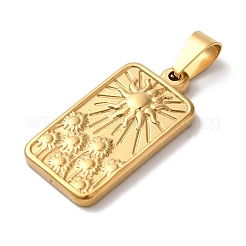 PVD真空メッキ304ステンレスペンダント  花と太陽のチャームが付いた長方形  ゴールドカラー  26x14x2.5mm  穴：7.5x3.5mm&nbsp;STAS-L081-034G