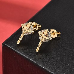 クロス真鍮マイクロパヴェクリアキュービックジルコニアスタッドピアス  カドミウムフリー＆鉛フリー  ゴールドカラー  13x8mm&nbsp;EJEW-A135-17G