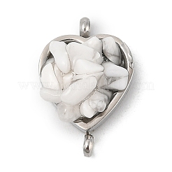 Natural Mixed Gemstone Chip 304 Stainless Steel Heart Connector Charms&nbsp;KK-P300-31P