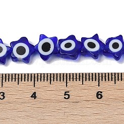 手作りナザールボンジュウランプワークビーズ連売り  スター  ミディアムブルー  8x8x3~3.5mm  穴：0.6mm  約48~49個/連  13.19~13.86''（33.5~35.2センチメートル）&nbsp;LAMP-G166-02E