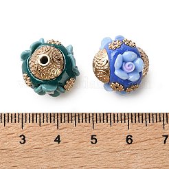 手作りポリマー粘土インドネシアビーズ  花の丸  合金コアと樹脂を使用  ライトゴールド  ミックスカラー  15~16.5x15.5mm  穴：2mm&nbsp;IPDL-H001-03KCG