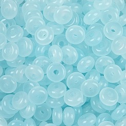 透明な色のガラスシードビーズ  ドーナツ  淡いターコイズ  6.5x3mm  穴：1.8mm  約30個/10g&nbsp;X1-SEED-P008-01B-01