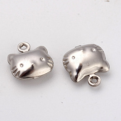 変色しにくい316サージカルステンレスペンダント  猫の形  ステンレス鋼色  10x10x4mm  穴：1mm&nbsp;X-STAS-G229-42P