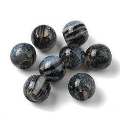 レジンヨーロピアンビーズ  ラメパウダー入り大穴ビーズ  ラウンド  ブラック  13.5x13mm  穴：4mm&nbsp;RESI-D068-01D