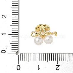 Brass Micro Pave Cubic Zirconia & ABS Plastic Imitation Pearl White Cherry Connector Charms&nbsp;KK-I276-56G-01