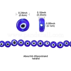 手作りナザールボンジュウランプワークビーズ連売り  フラットラウンド  ブルー  6x2.5mm  穴：1mm  約64~65個/連  14.1インチ〜14.5インチ&nbsp;X1-LAMP-S191-02A-03