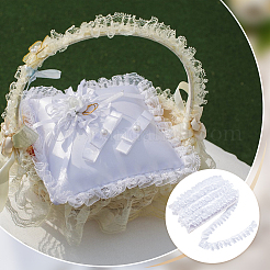 20M Polyester Satin Pleated Lace Ribbon&nbsp;OCOR-WH0093-01B