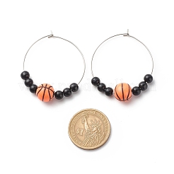 Sport Theme Acrylic Round Beaded Hoop Earrings&nbsp;EJEW-JE04977