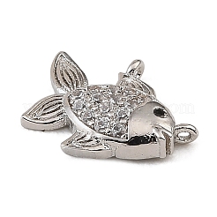 真鍮マイクロパヴェブラックキュービックジルコニアチャーム  魚のチャーム  ラックめっき  長持ちメッキ  カドミウムフリー＆鉛フリー  プラチナ  11x14x3mm  穴：0.6mm&nbsp;CU-CBAF17A-09P-01