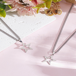 2Pcs Star Stainless Steel Pendant Twisted Chain Necklaces for Women Men&nbsp;NJEW-LP0001-13