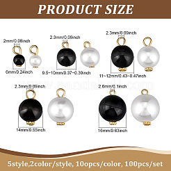 100Pcs 5 Styles 2 Colors ABS Plastic Imitation Pearl Pendants&nbsp;PALLOY-PH01814