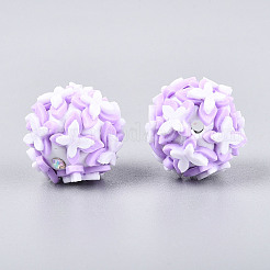 手作りのポリマー粘土ラインストーンと樹脂ビーズ  蝶の丸  ライラック  18~19mm  穴：1.8~2mm&nbsp;CLAY-T022-01E