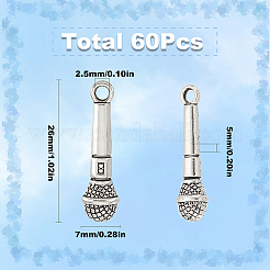 チベット風アロイペンダント60個  マイク  カドミウムフリー＆鉛フリー  アンティークシルバー  26x7x5mm  穴：2.5mm&nbsp;TIBE-SC0004-55-RS