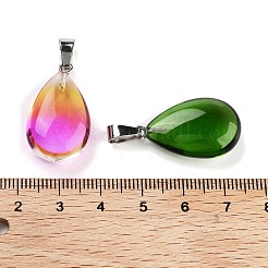ガラスチャーム  ステンレススチールと鉄の金具付き  ティアドロップ  ミックスカラー  27.5x15.5x8mm  穴：6.5x3.5mm&nbsp;FIND-A043-05P