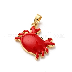 真鍮製エナメルペンダント  カニチャーム  ゴールドカラー  レッド  16x19x4.5mm  穴：5x2.5mm&nbsp;KK-K305-04G