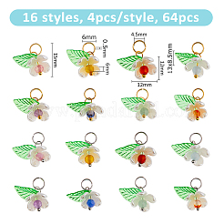 64Pcs 16 Styles Natural Mixed Gemstone Flower Charms&nbsp;PALLOY-FH00140