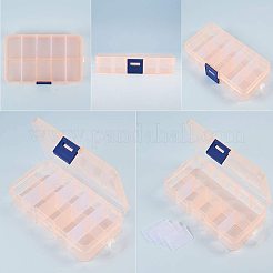 長方形のプラスチックビーズ保存容器  10のコンパートメント  ミックスカラー  6.8x12.9x2.2cm  1pc /カラー  5個/セット&nbsp;CON-PH0001-14-WH