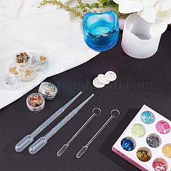 DIYシリコン製キャンドルホルダー型キット  レジン型  透明プラスチック丸型撹拌棒付  使い捨てラテックス指サック  ネイルアートスパンコール/ペイレット  UVジェルネイルアート錫箔  ミックスカラー  48x63mm&nbsp;DIY-AR0001-10
