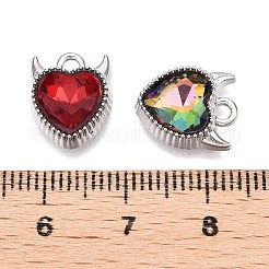 ラックメッキ合金ペンダント  ガラスと  ハートチャーム  プラチナ  13x10.5x4.5mm  穴：1.8mm&nbsp;FIND-N005-20P
