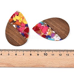 透明樹脂とウォールナット材のビッグペンダント  グリッターパウダー付き  ティアドロップ  カラフル  51.5x33~33.5x3.5mm  穴：2mm&nbsp;RESI-T058-05I