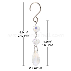 ティアドロップガラスのサンキャッチャー  304ステンレススチールフック留め具付き  ステンレス鋼色  61mm  20個/セット&nbsp;HJEW-FS00032