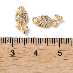 ラックメッキ真鍮製キュービックジルコニアチャーム  花  18KGP本金メッキ  13.5x5.5x3.5mm  穴：1.2mm&nbsp;KK-M264-04G