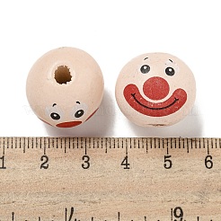 プリントウッドヨーロピアンビーズ  ピエロ模様の丸型  パパイヤホイップ  19~20mm  穴：4~5mm&nbsp;WOOD-G022-06B