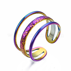 Hollow 3 Line Cuff Rings&nbsp;RJEW-N038-010
