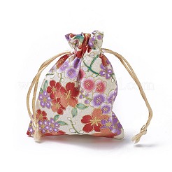 黄麻布製梱包袋ポーチ  巾着袋  花模様の長方形  小麦  10~10.5x8~8.3cm&nbsp;ABAG-I001-8x10-07A