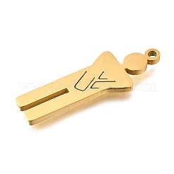 304ステンレスペンダント  少年のチャーム  レーザー切断  18KGP本金メッキ  27.5x9.5x1.5mm  穴：1.4mm&nbsp;LS-STAS-S178-05G-B