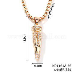 Fashionable Hip-hop Style Brass Full Crystal Rhinestone Bullet Shaped Pendant Box Chain Necklaces for Men&nbsp;CU1722-1