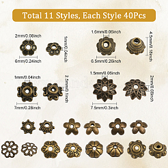 480個12スタイルの合金と真鍮のビーズキャップセット  花  アンティークブロンズ  6~7.5x1.5~4.5mm  穴：0.8~2mm  40個/スタイル&nbsp;TIBE-SP0001-20