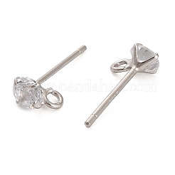 ロジウムメッキ 925 スターリングシルバーのイヤースタッドのパーツ  キュービックジルコニア付き  ダイヤモンド  6x4.5mm  穴：1.2mm  ピン：11x0.9mm&nbsp;STER-F058-01P-07