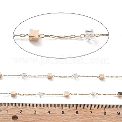 手作りの真鍮とガラスのビーズチェーン  ネックレスブレスレット作りのために  長持ちメッキ  ハンダ付け  スプールで  透明  2x0.8x0.3mm  約16.40フィート（5m）/ロール&nbsp;CHC-L051-07KCG-03