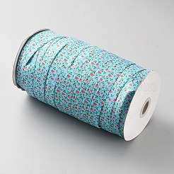 フラットフラワープリントポリエステル弾性コード  洋服アクセサリー  シアン  5/8インチ（15mm）&nbsp;OCOR-WH0078-302A