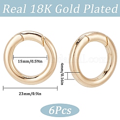 真鍮スプリングゲートリング6個  ドーナツ  ニッケルフリー  18KGP本金メッキ  6ゲージ  23x4mm  内径：15mm&nbsp;KK-SC0004-72