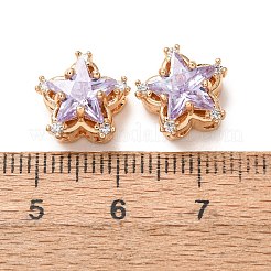真鍮製マイクロパヴェライラックキュービックジルコニアビーズ  中空の花  18KGP本金メッキ  11x12x8mm  穴：1.6mm&nbsp;CU-CBAEC99-34G-02