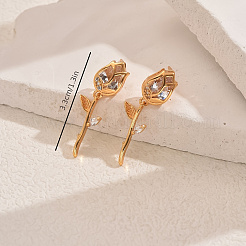 Elegant Tulip Brass Pave Clear Cubic Zirconia Stud Earrings&nbsp;RX3904
